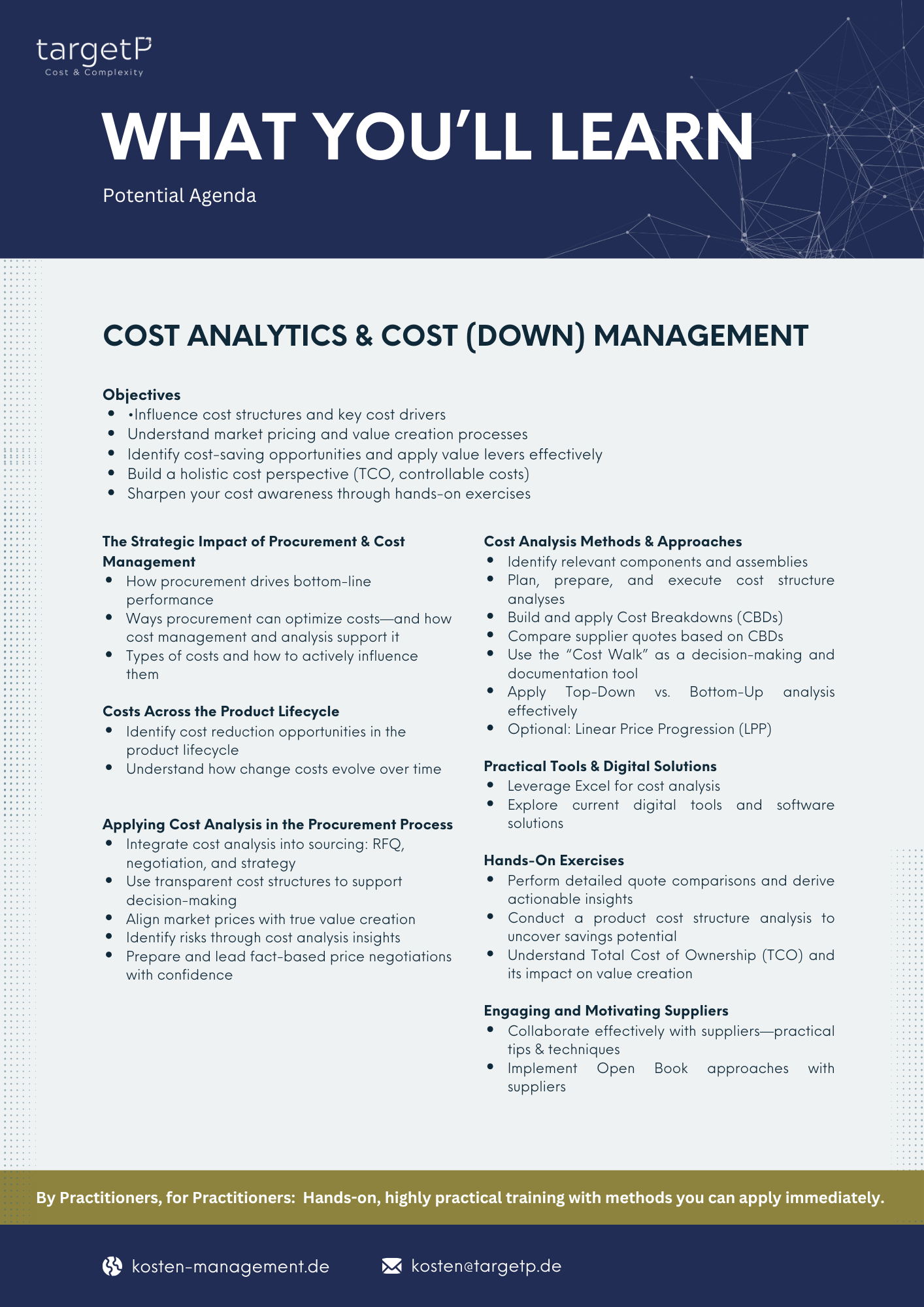 Kostenmanagement, Kostenanalyse Risikomanagement Training