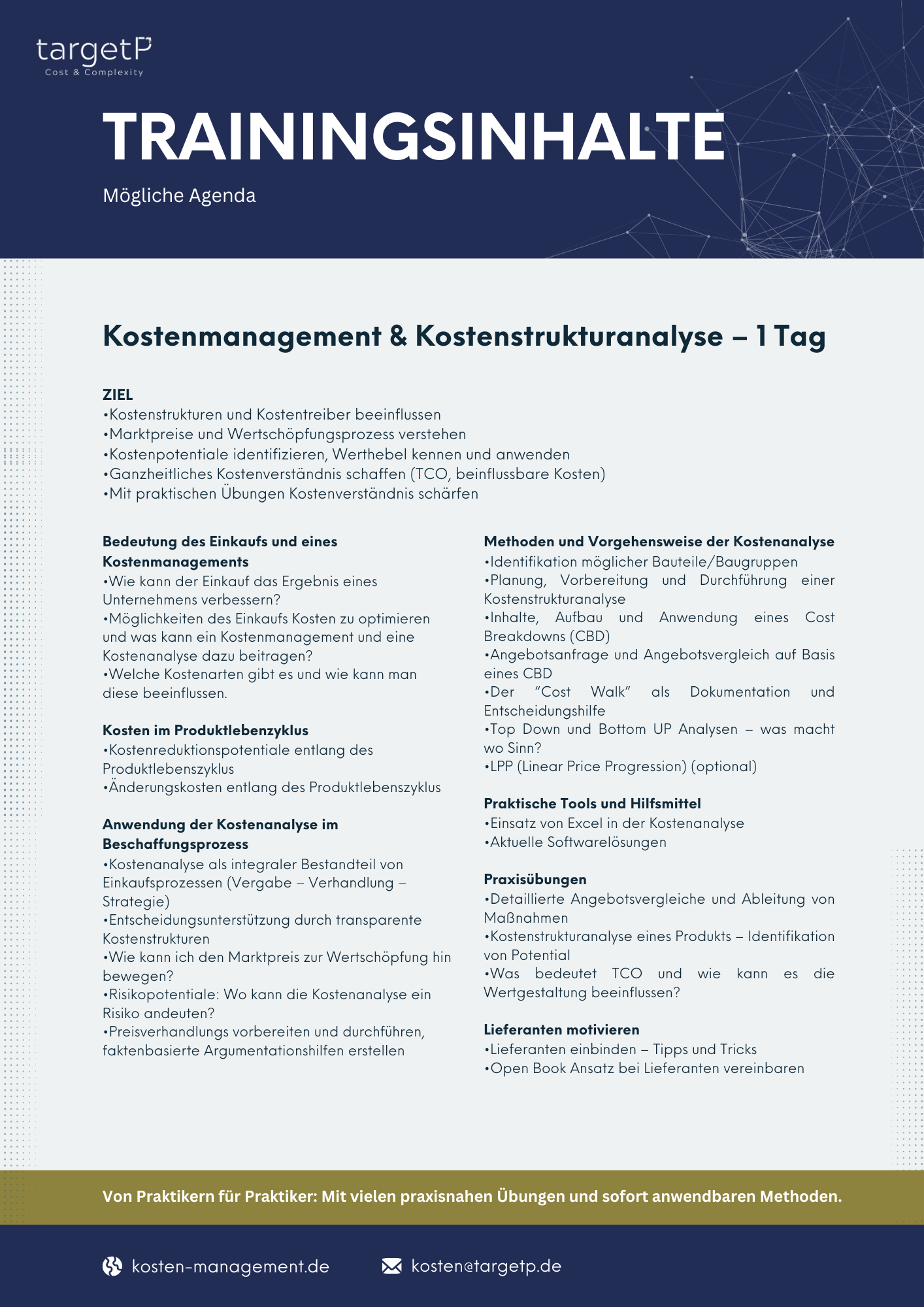 Kostenmanagement, Kostenanalyse Risikomanagement Training